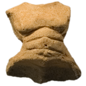 Female torso of fine, lightly baked red clay, 4.4 x 5.4 x 3.8 cms. 